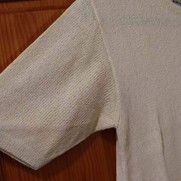 Su-Zen Vintage Cream Knit Long Line Short Sleeve Top Large Boutique Collectible - Picture 4 of 6